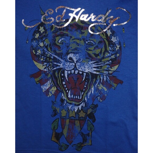 Ed Hardy Boys Shirt Size 5 Blue Distressed Look Vintage NWT - Picture 2 of 4